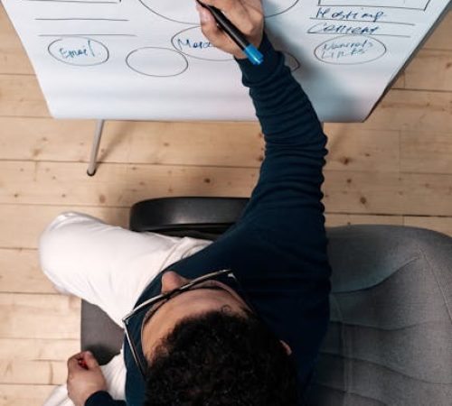 pexels-photo-6937667-6937667 Top view of man taking notes on flipchart about website creation in an office.